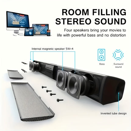 Wireless Soundbar Featuring FM Radio And AUX Input