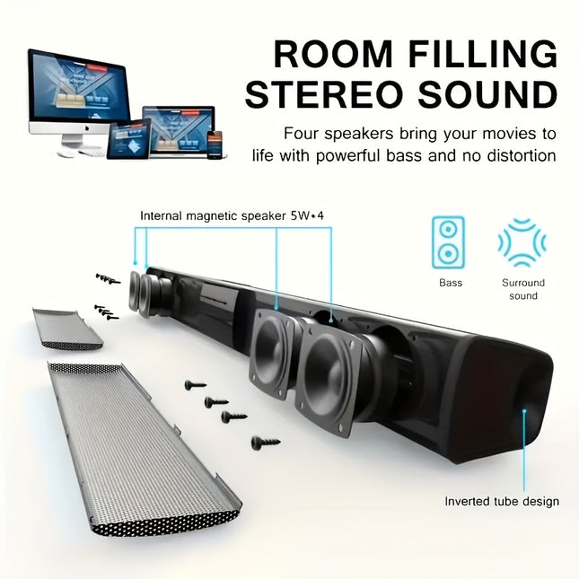 Wireless Soundbar Featuring FM Radio And AUX Input